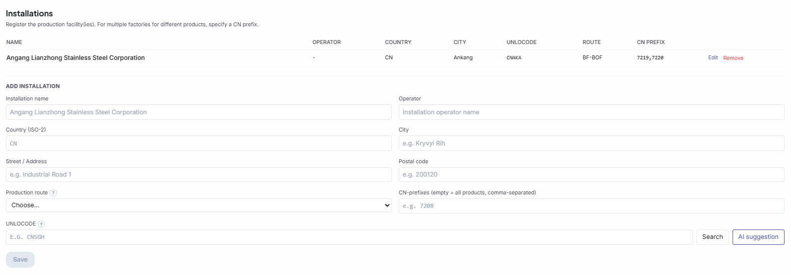 Installatie toevoegen